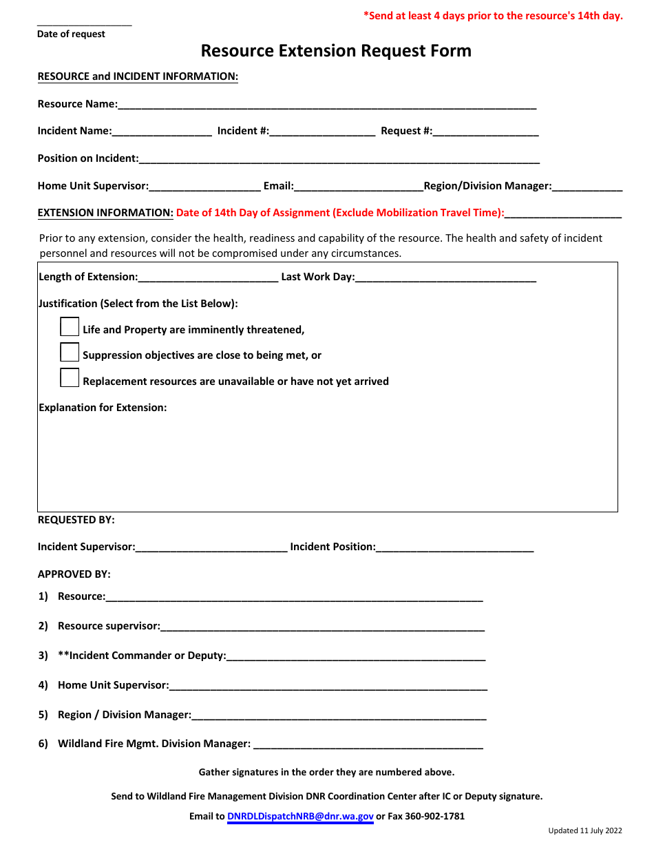 Resource Extension Request Form - Washington, Page 1