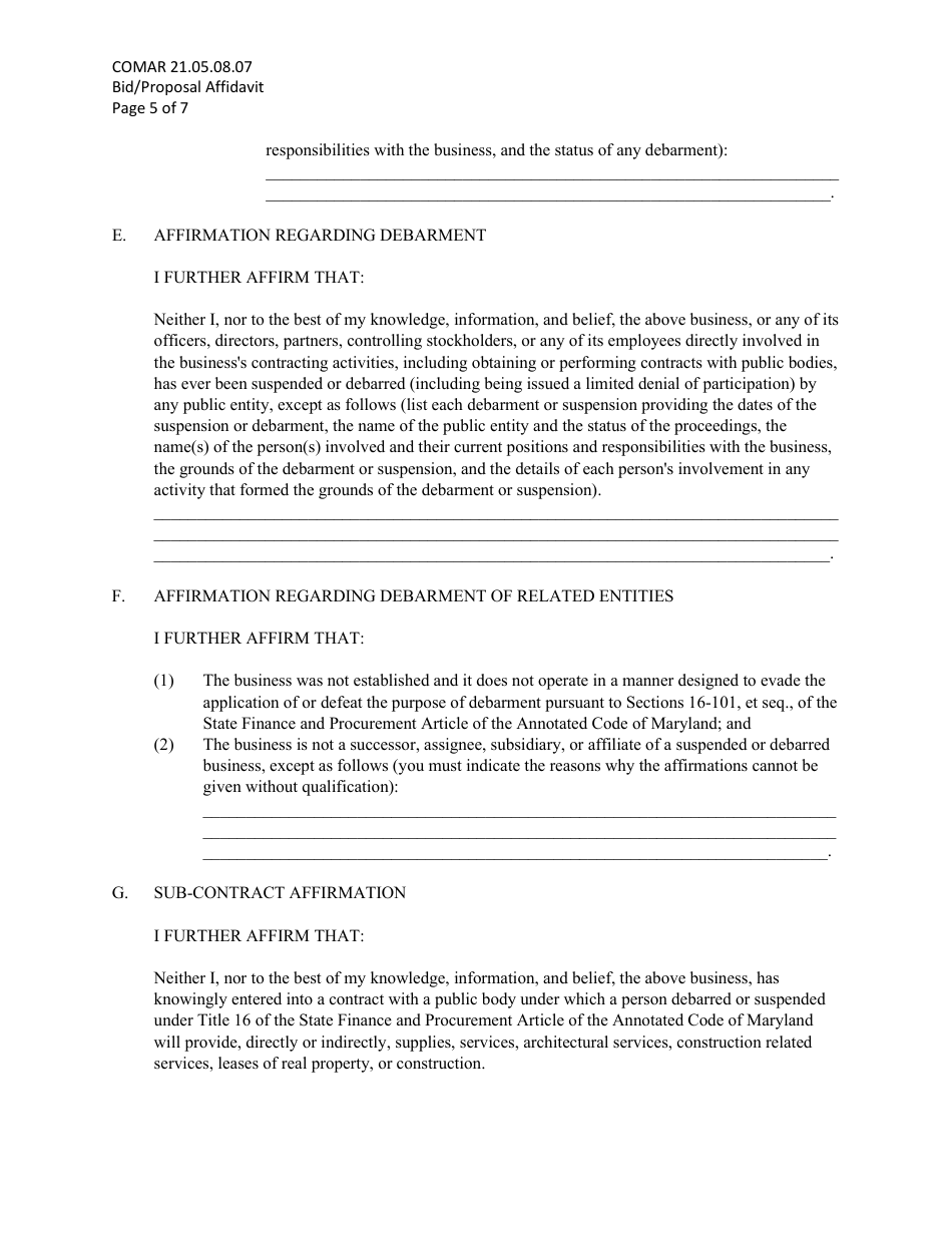 Bid / Proposal Affidavit - Maryland, Page 5