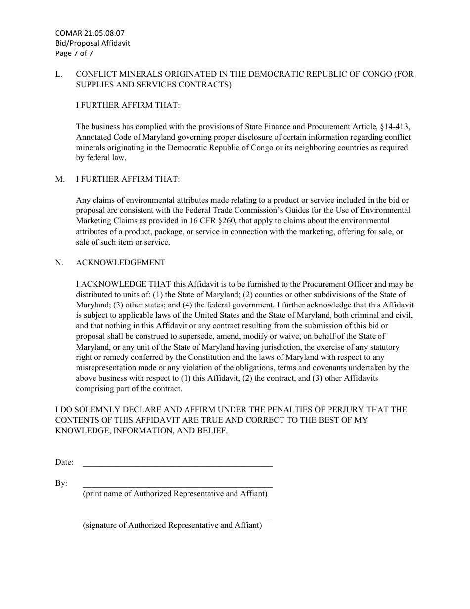 Maryland Bid/Proposal Affidavit - Fill Out, Sign Online and Download ...