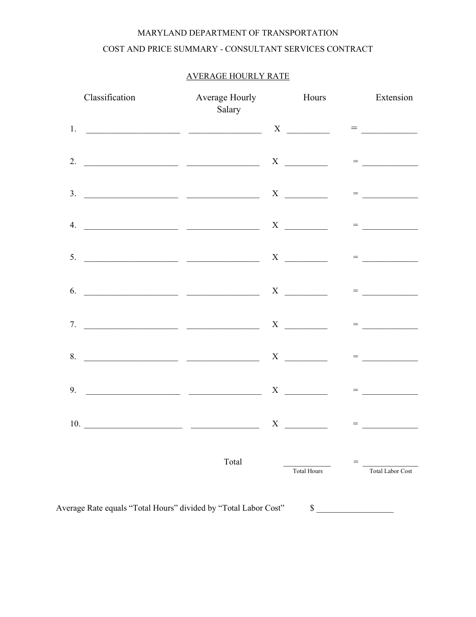 Cost and Price Summary - Consultant Services Contract - Maryland, Page 3