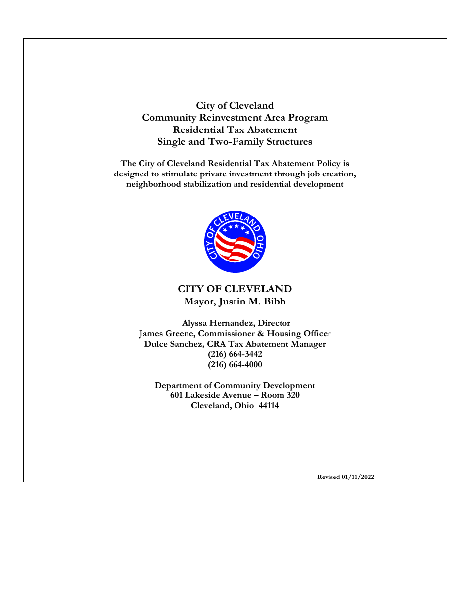 Single and Two Family Structure Application - Community Reinvestment Area Program - City of Cleveland, Ohio, Page 1