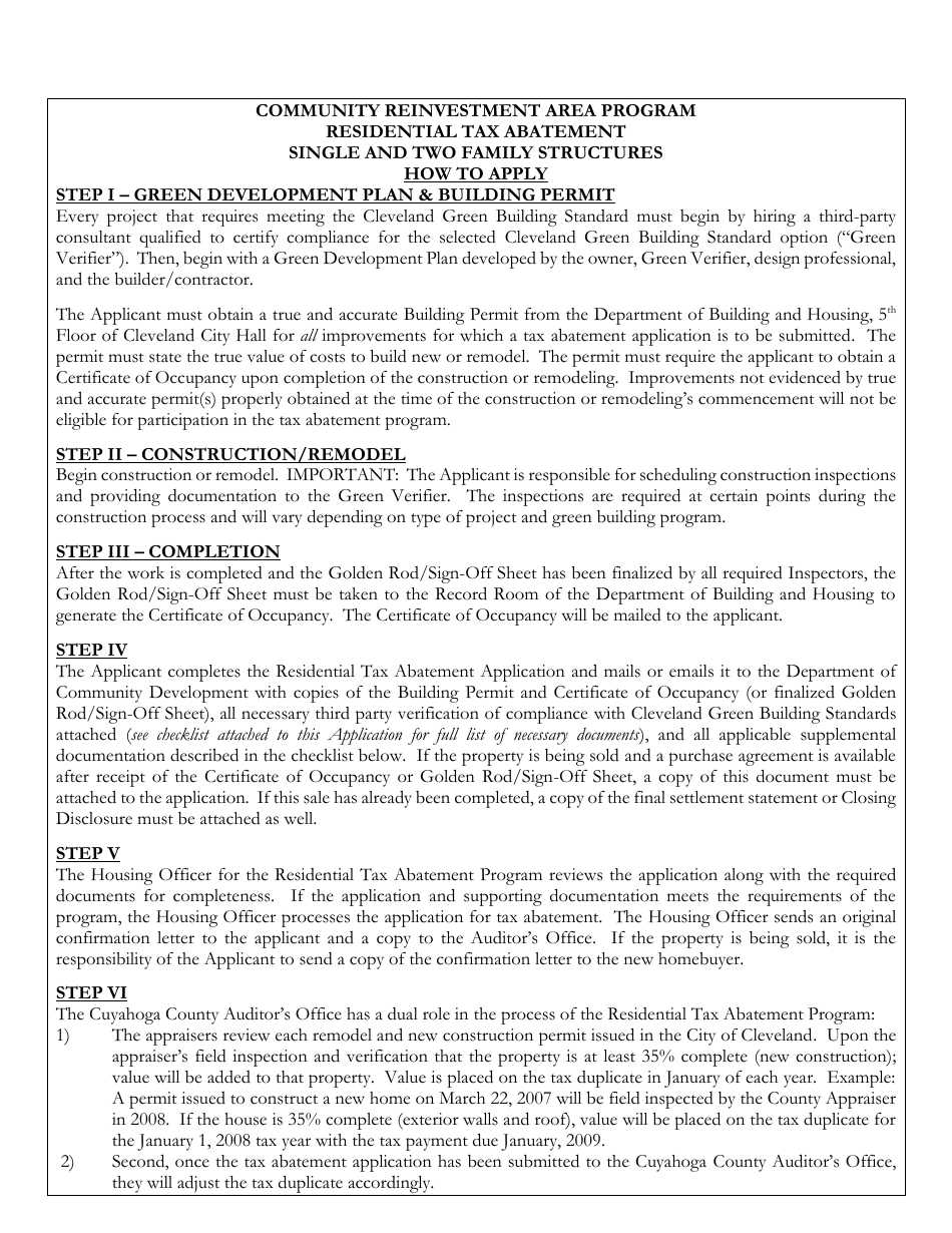 Single and Two Family Structure Application - Community Reinvestment Area Program - City of Cleveland, Ohio, Page 4