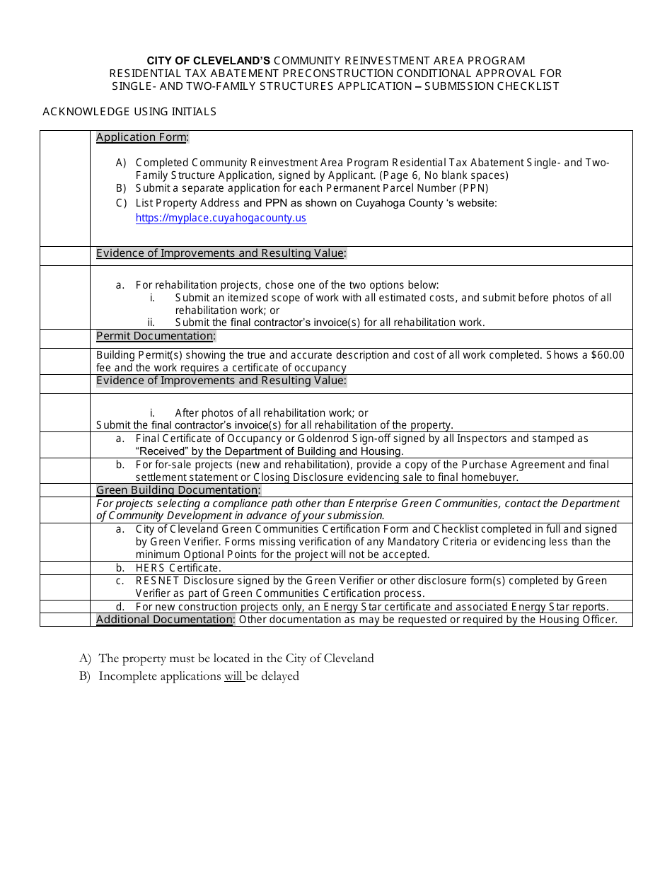 Single and Two Family Structure Application - Community Reinvestment Area Program - City of Cleveland, Ohio, Page 7