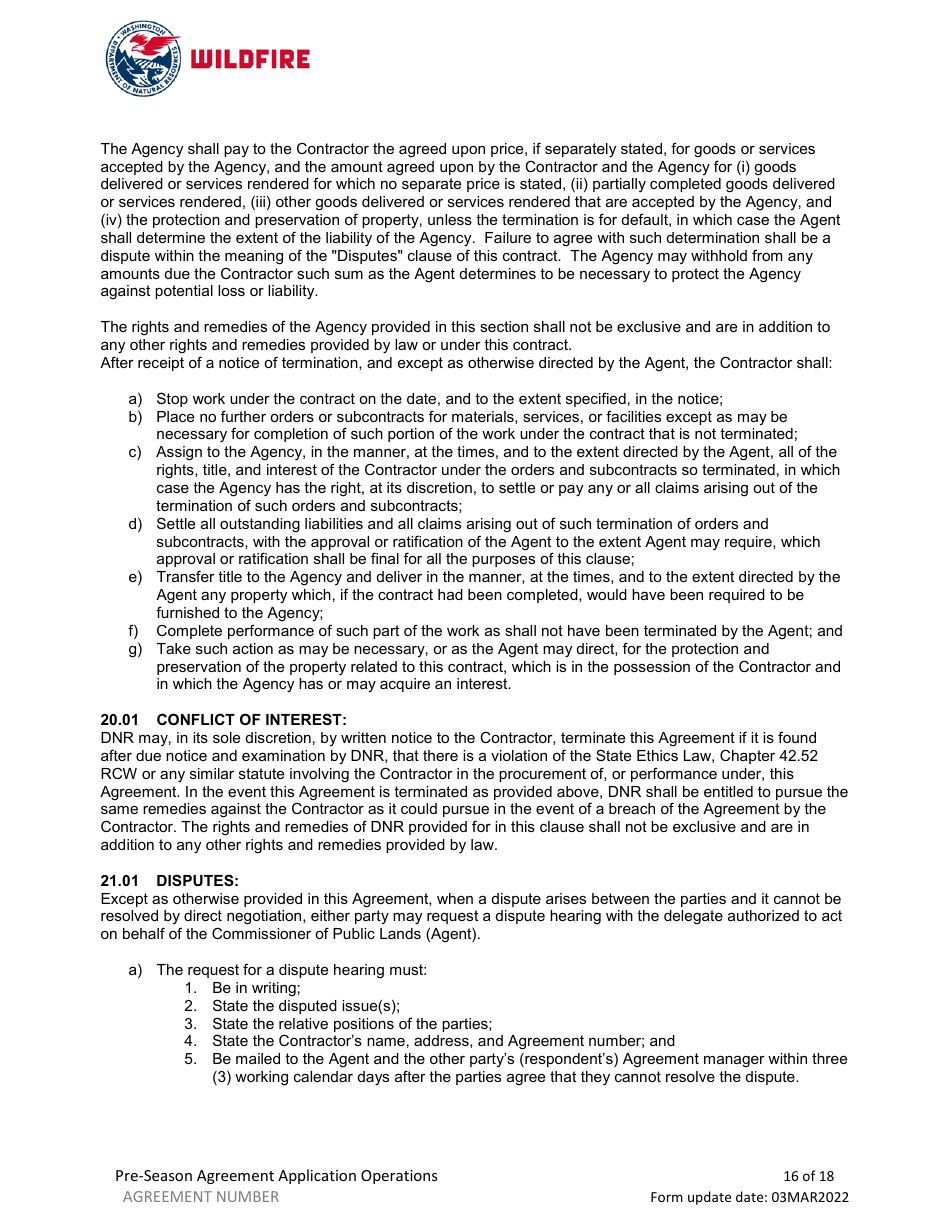 Pre-season Application and Agreement - Washington, Page 16