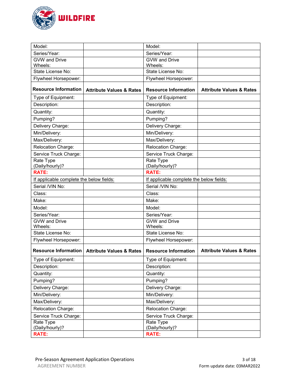 Pre-season Application and Agreement - Washington, Page 3