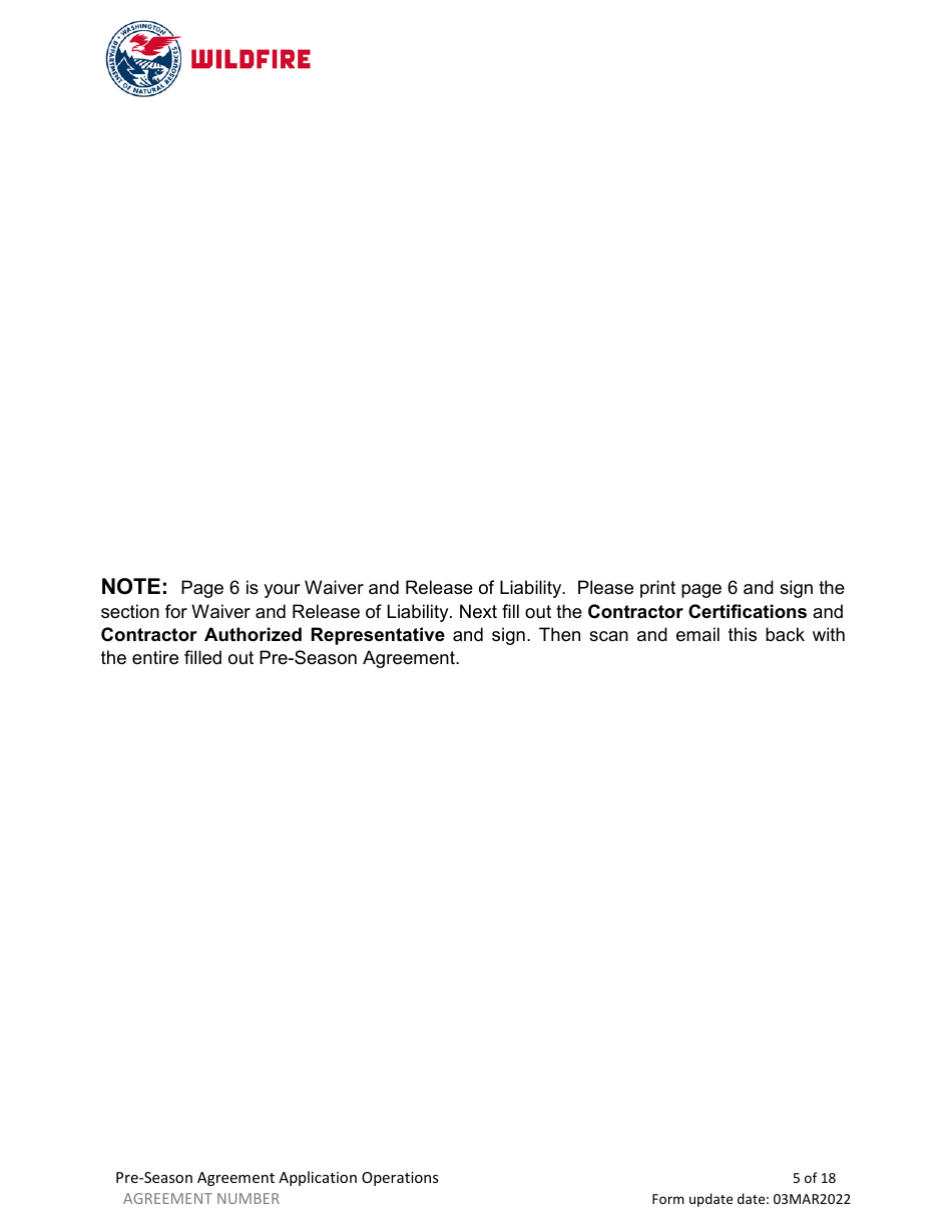 Pre-season Application and Agreement - Washington, Page 5