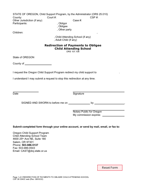 Form CFS08 0340C  Printable Pdf