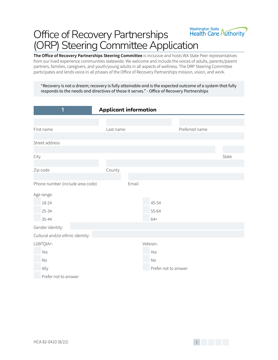 Form HCA82-0410 - Fill Out, Sign Online and Download Fillable PDF ...