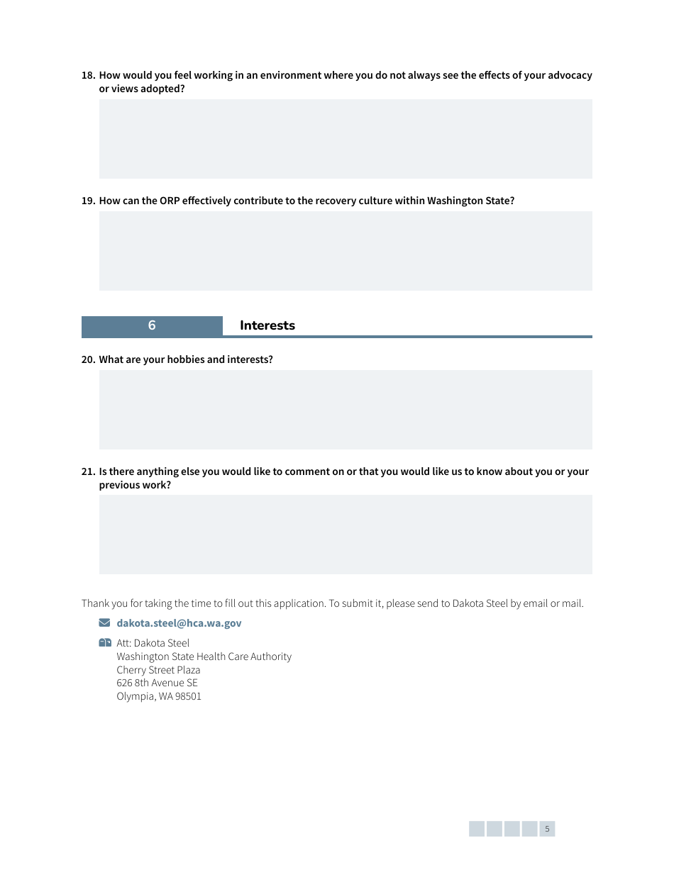 Form HCA82-0410 Office of Recovery Partnerships (Orp) Steering Committee Application - Washington, Page 5