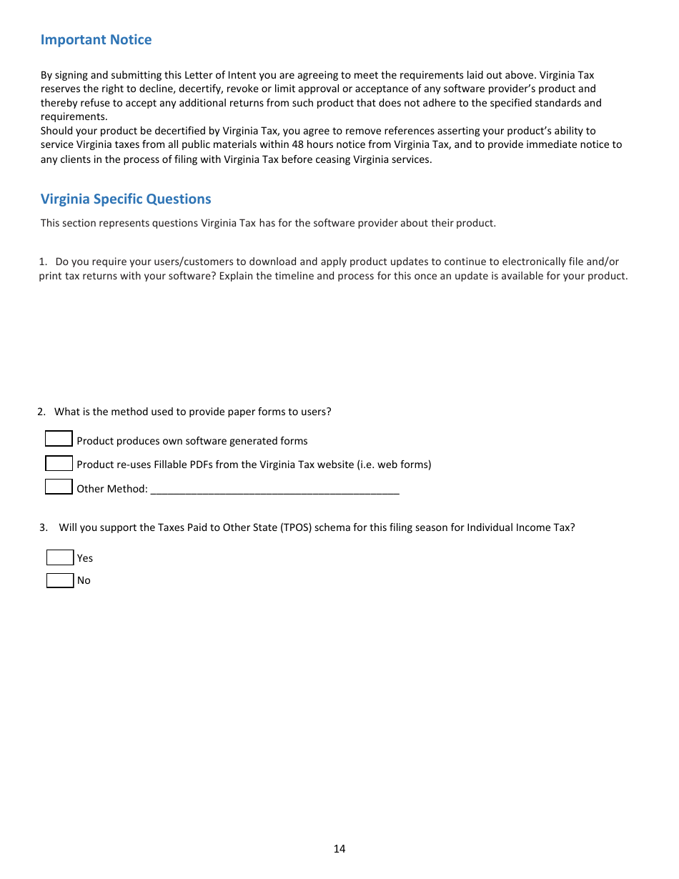 Tax Software Provider Letter of Intent - Virginia, Page 14