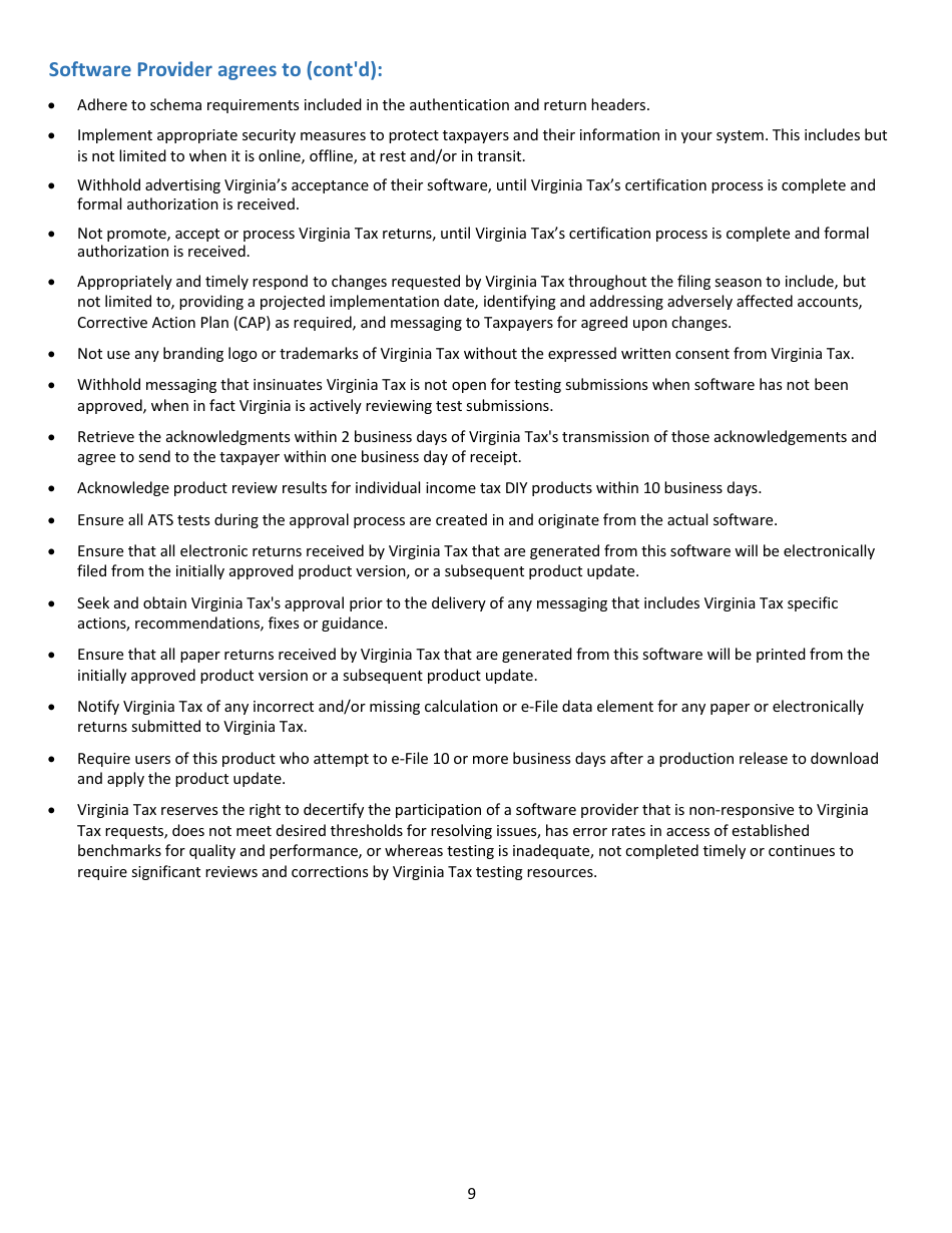 Tax Software Provider Letter of Intent - Virginia, Page 9