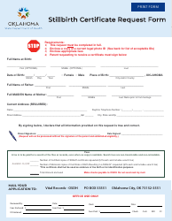 Document preview: Stillbirth Certificate Request Form - Oklahoma