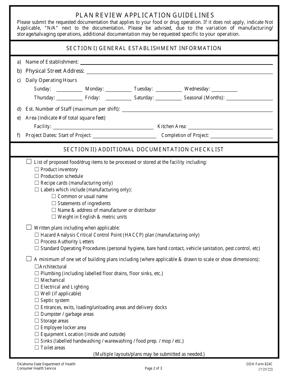 ODH Form 824C Download Fillable PDF or Fill Online Plan Review ...