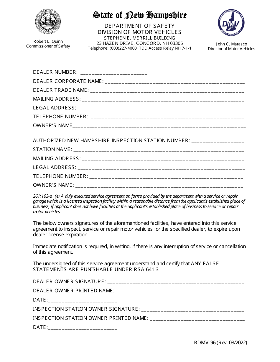 Form RDMV96 Fill Out, Sign Online and Download Fillable PDF, New