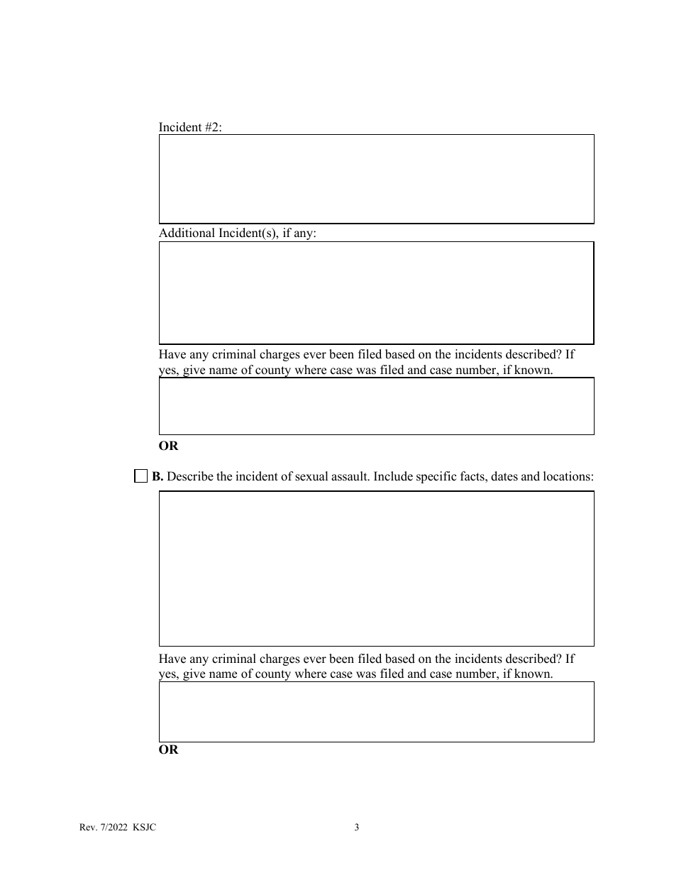 Petition for Protection From Stalking, Sexual Assault, or Human Trafficking Order - Kansas, Page 3
