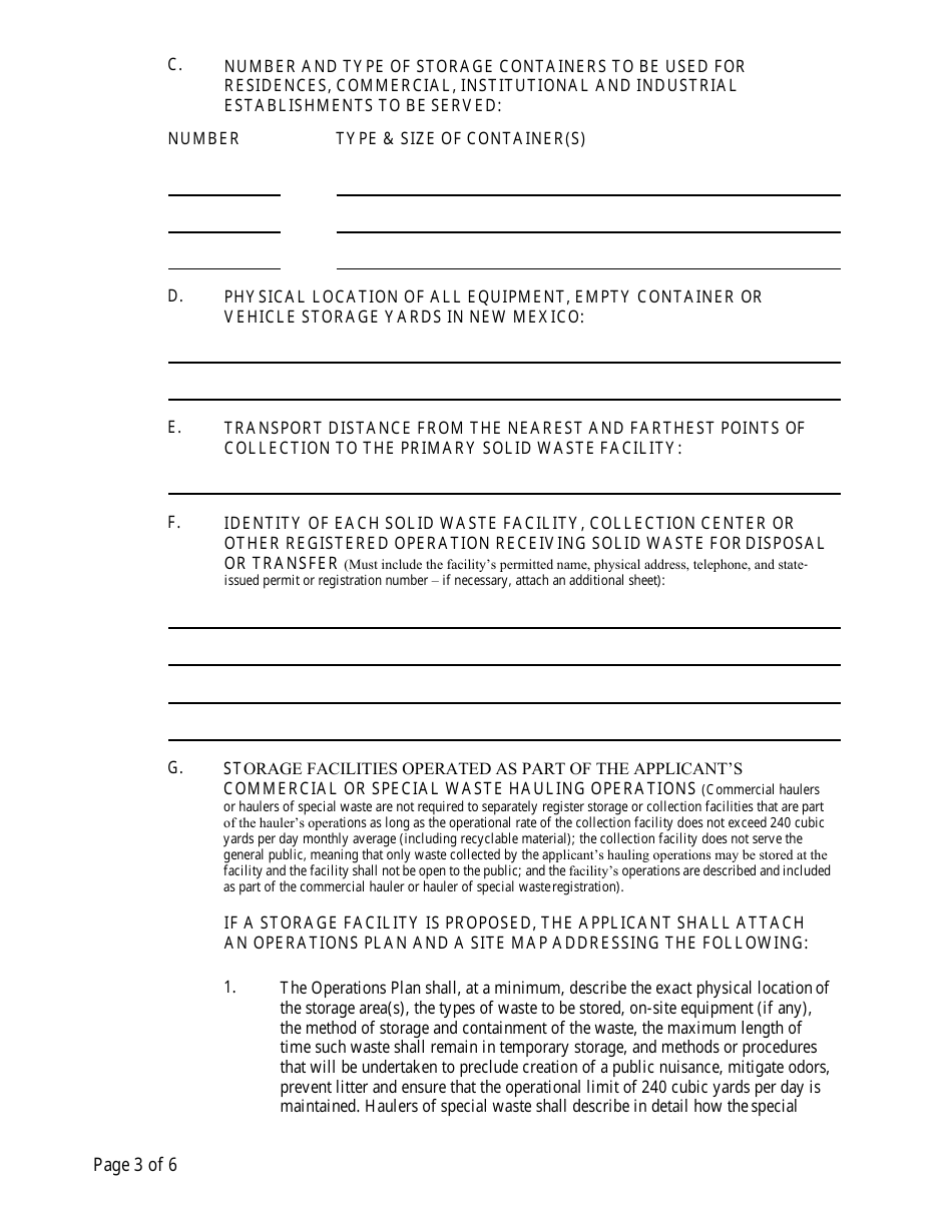 Commercial Hauler  Special Waste Hauler Registration Form - New Mexico, Page 3