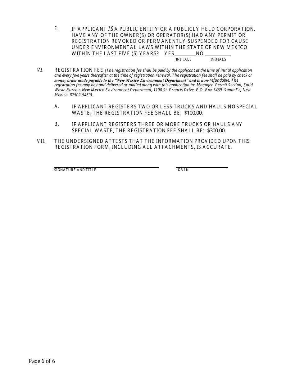 Commercial Hauler  Special Waste Hauler Registration Form - New Mexico, Page 6