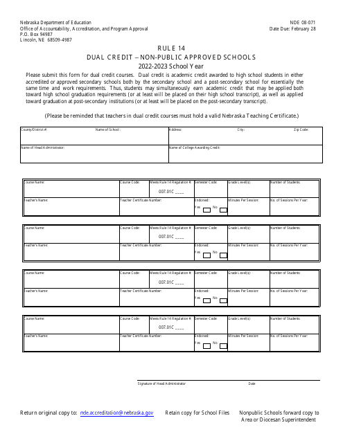 Form NDE08-071 2023 Printable Pdf