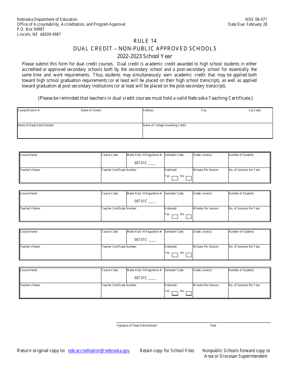 Form NDE08-071 - 2023 - Fill Out, Sign Online and Download Printable ...