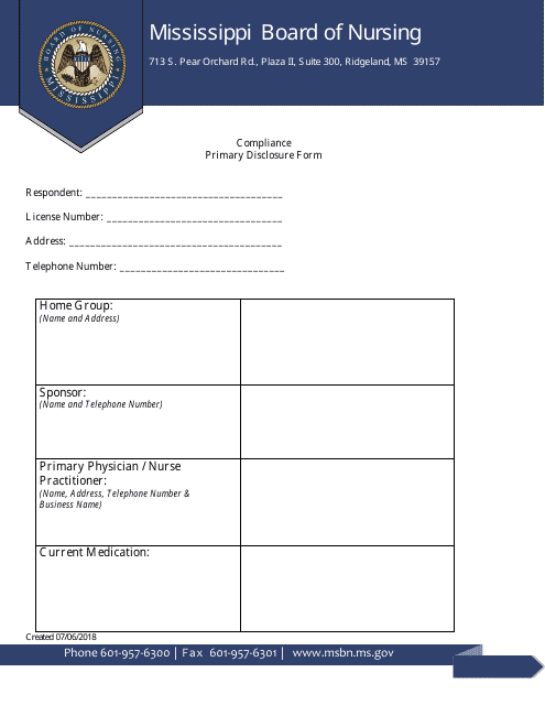 Compliance Primary Disclosure Form - Mississippi Download Pdf