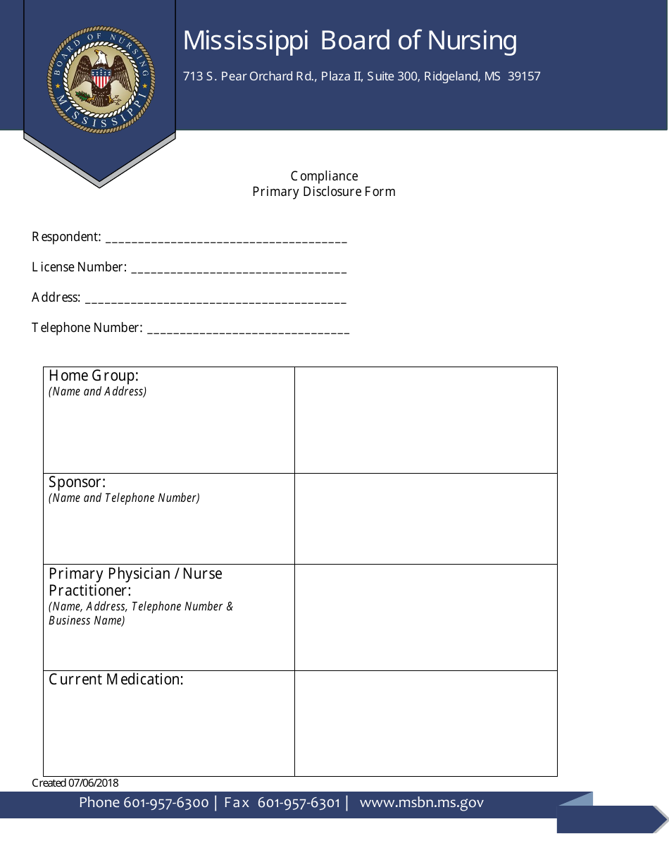 Compliance Primary Disclosure Form - Mississippi, Page 1