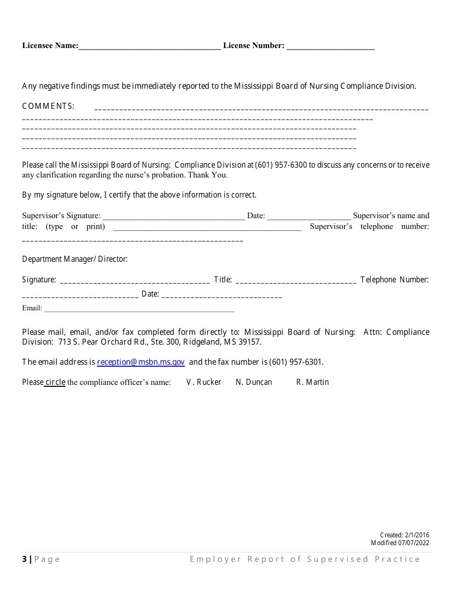 Employer Report of Supervised Practice - Mississippi, Page 3