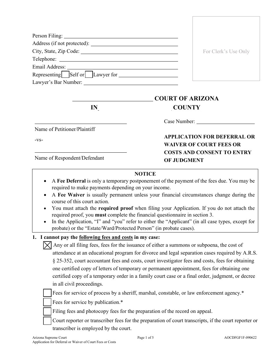 Form Aocdfgf1f Download Fillable Pdf Or Fill Online Application For Deferral Or Waiver Of Court 2983