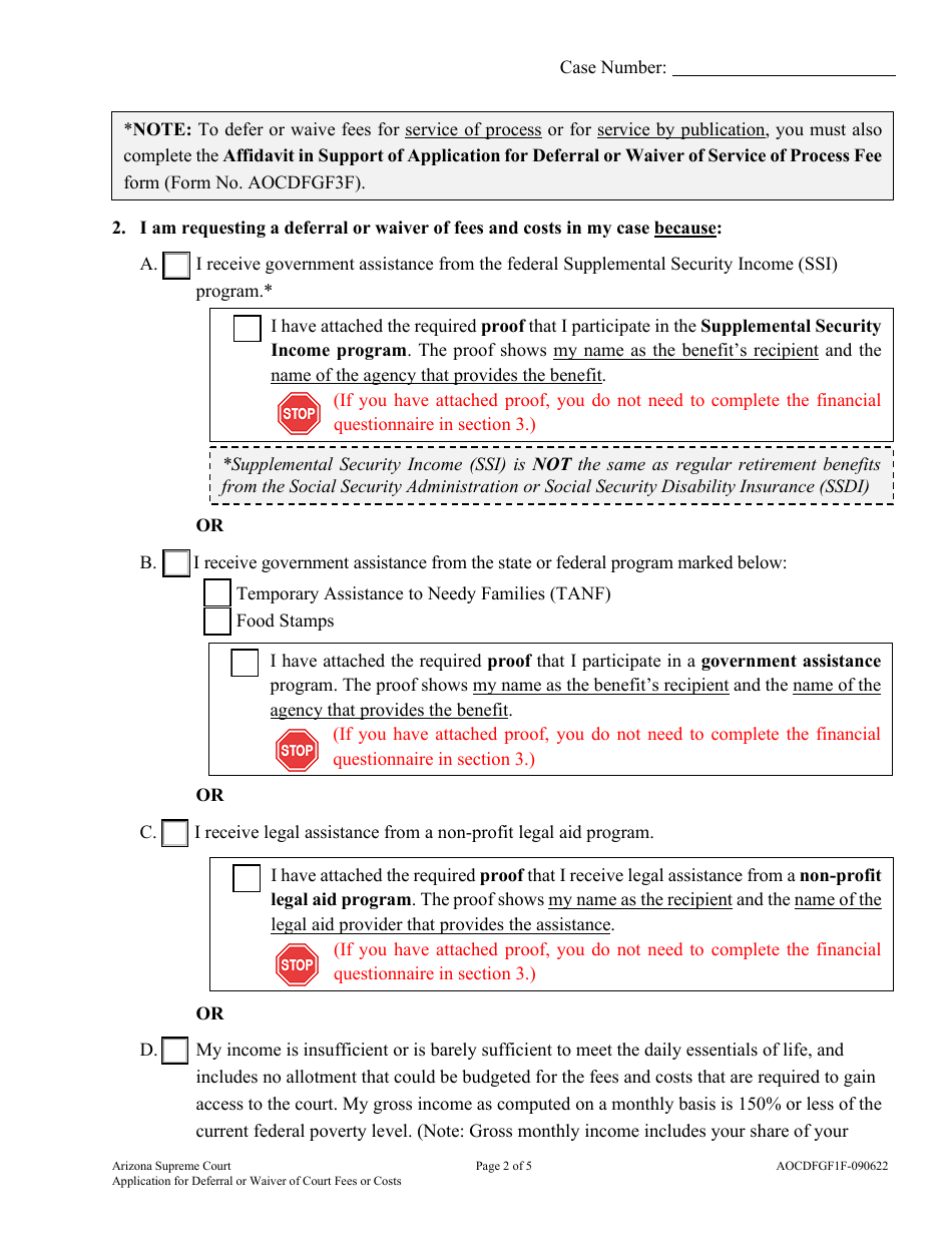 Form AOCDFGF1F Application for Deferral or Waiver of Court Fees or Costs and Consent to Entry of Judgment - Arizona, Page 2