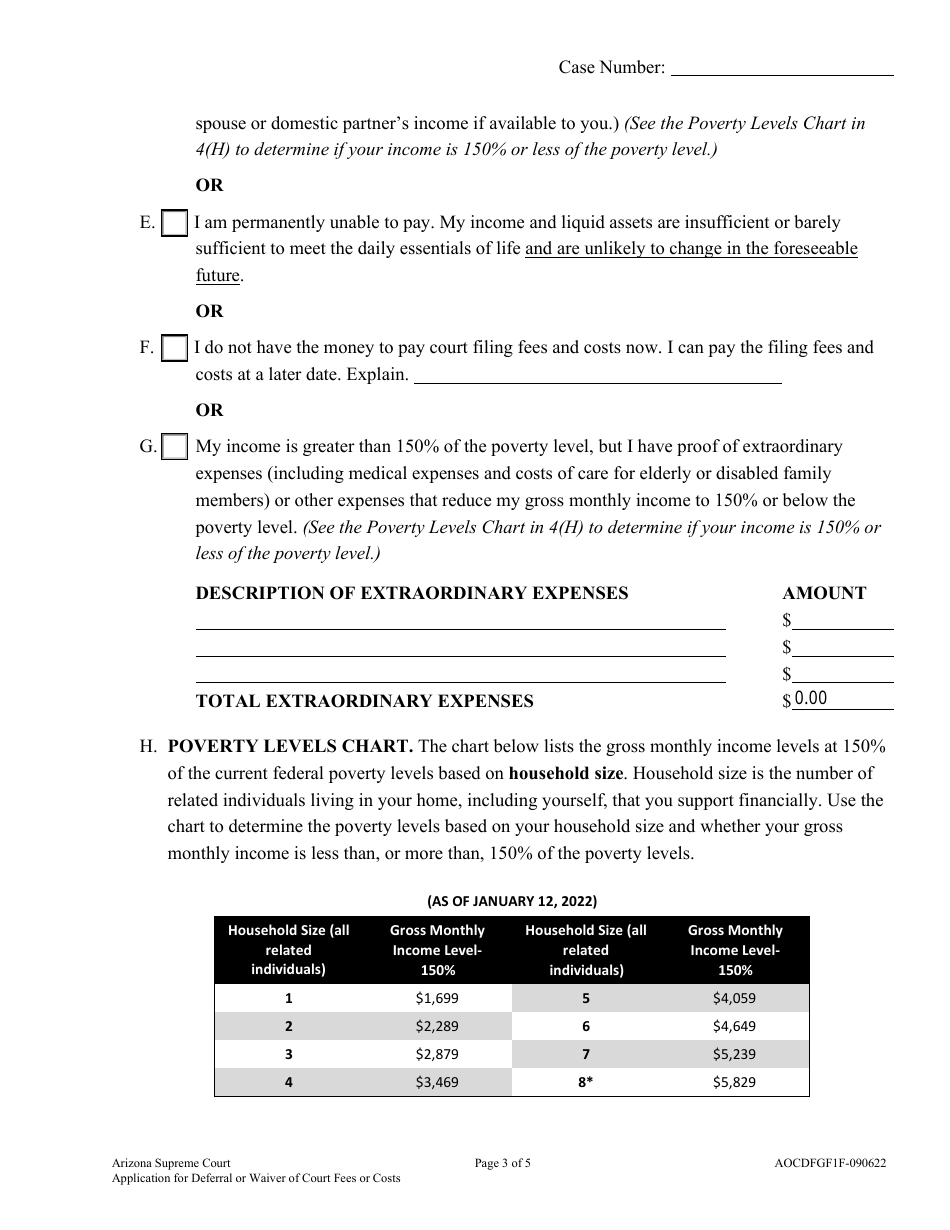 Form AOCDFGF1F Application for Deferral or Waiver of Court Fees or Costs and Consent to Entry of Judgment - Arizona, Page 3