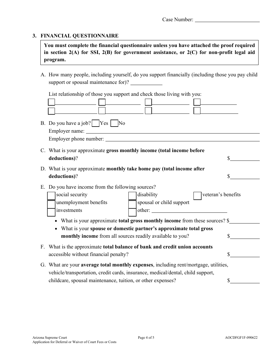 Form AOCDFGF1F Application for Deferral or Waiver of Court Fees or Costs and Consent to Entry of Judgment - Arizona, Page 4