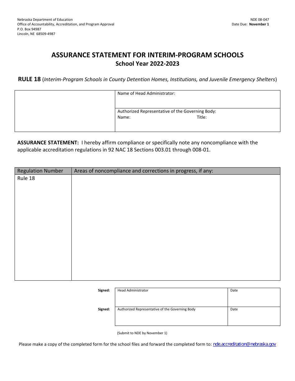 Form NDE08-047 Download Printable PDF or Fill Online Assurance ...