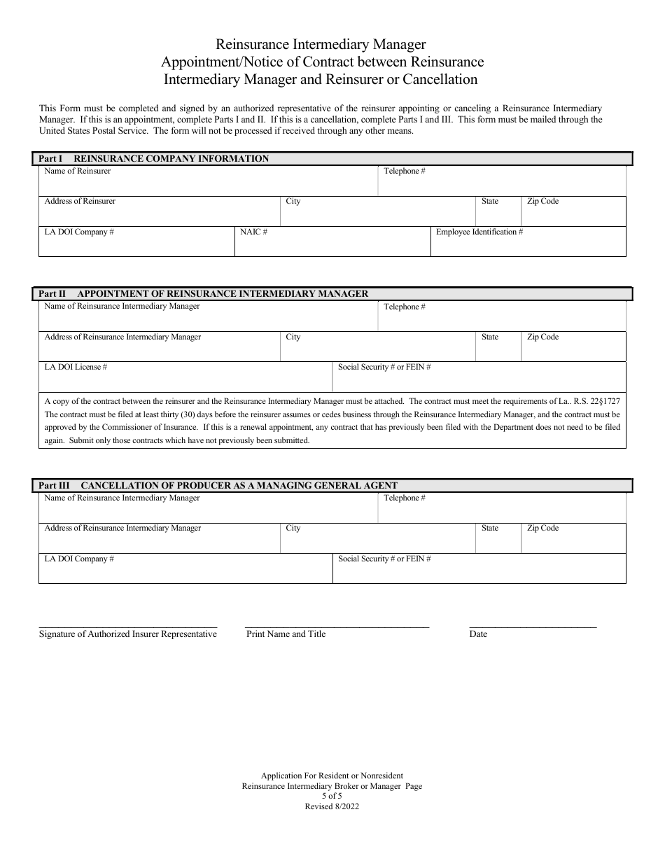 Application for Resident or Nonresident Reinsurance Intermediary Broker or Manager - Louisiana, Page 5