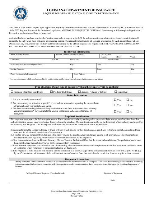 Request for Pre-application Eligibility Determination - Louisiana Download Pdf