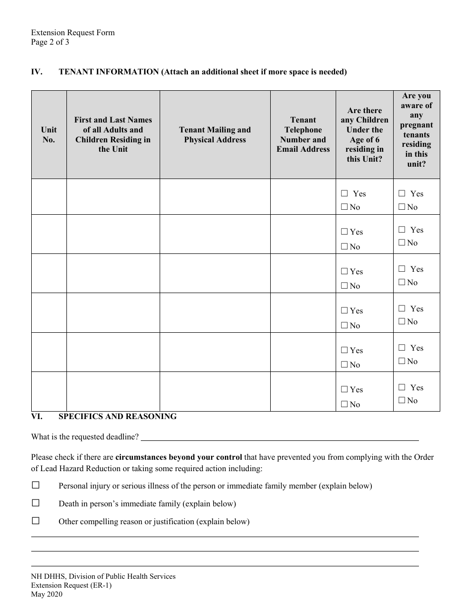 Form ER-1 Extension Request Form - New Hampshire, Page 2