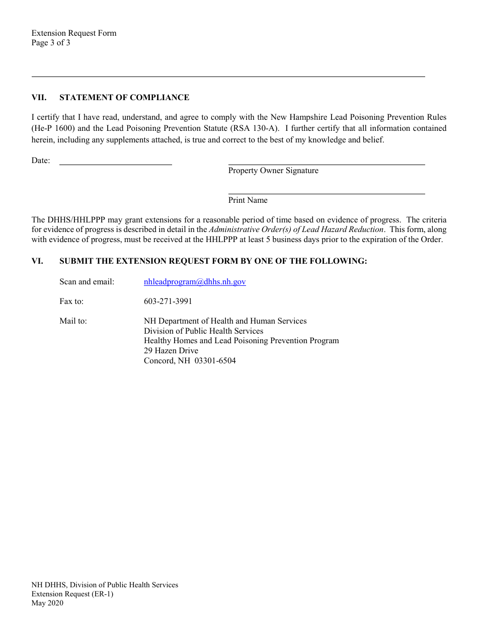 Form ER-1 Extension Request Form - New Hampshire, Page 3