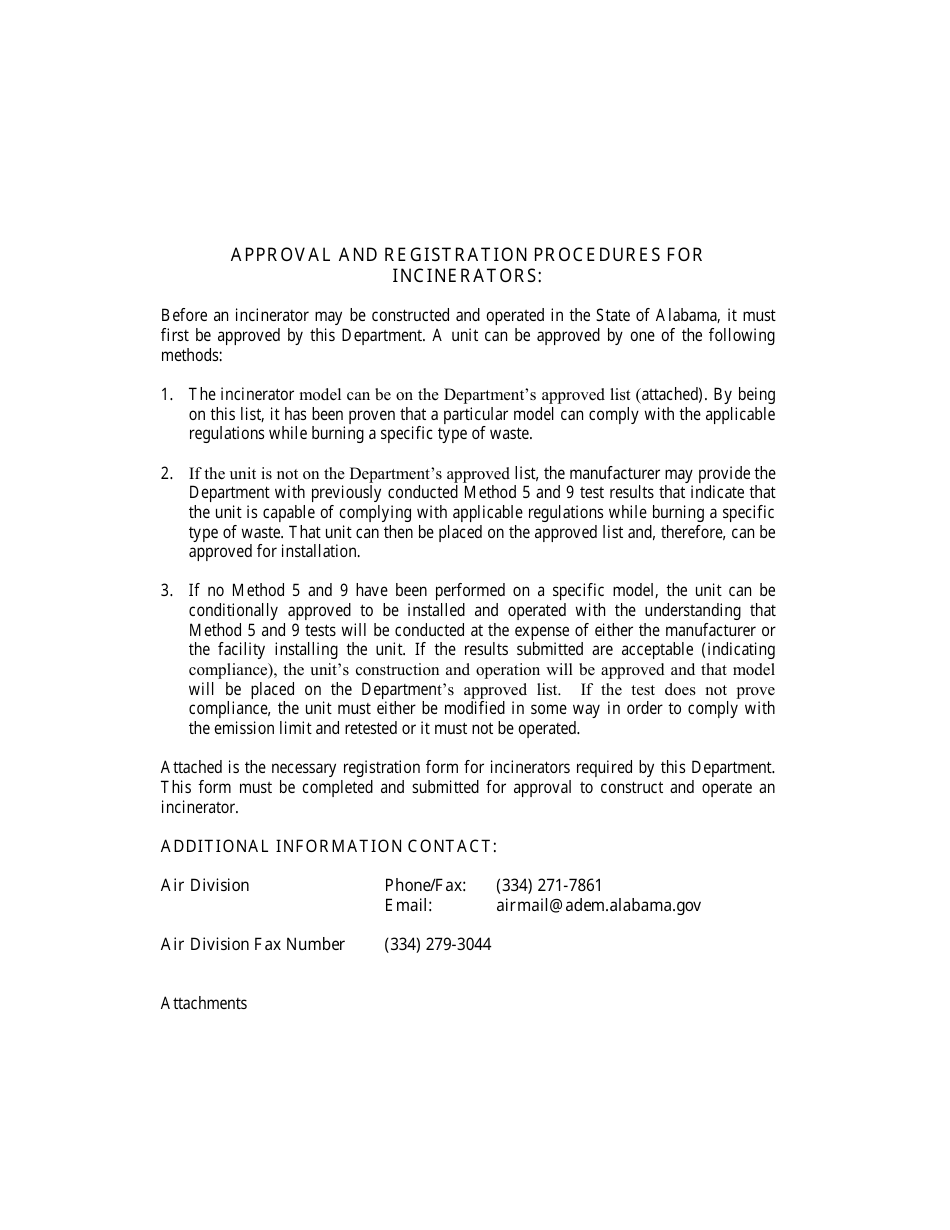 ADEM Form 52 Registration Form for the Construction, Installation, or Modification of an Incinerator - Alabama, Page 1