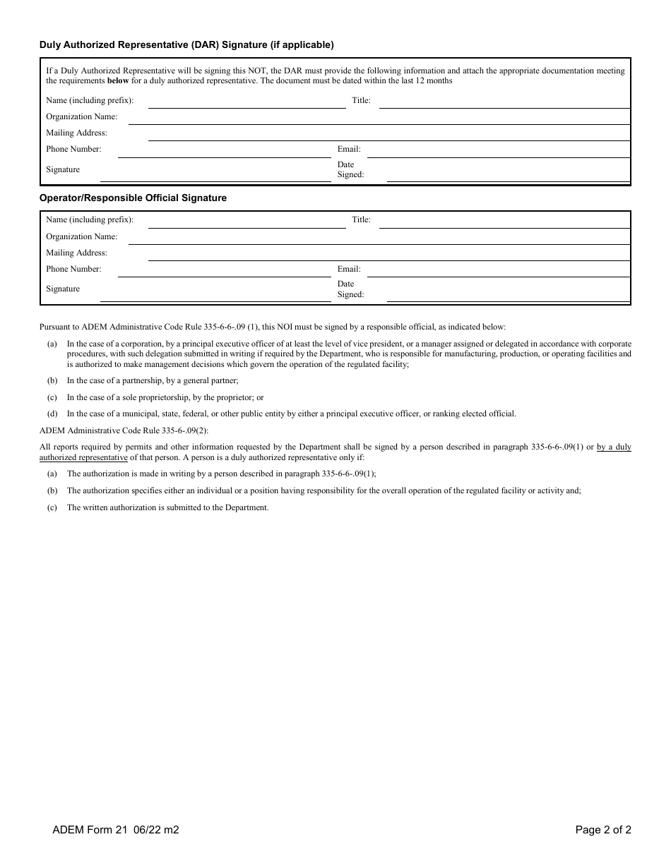 ADEM Form 021 Notice of Termination - Npdes General Permit Number Alr100000 - Alabama, Page 8