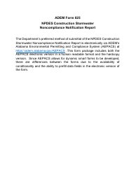 ADEM Form 025 Npdes Construction Stormwater Noncompliance Notification Report - Alabama