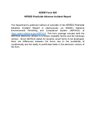 Document preview: ADEM Form 029 Npdes Pesticide Adverse Incident Report - Alabama