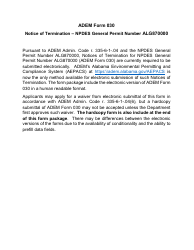 Document preview: ADEM Form 030 Notice of Termination - Npdes General Permit Number Alg870000 - Alabama