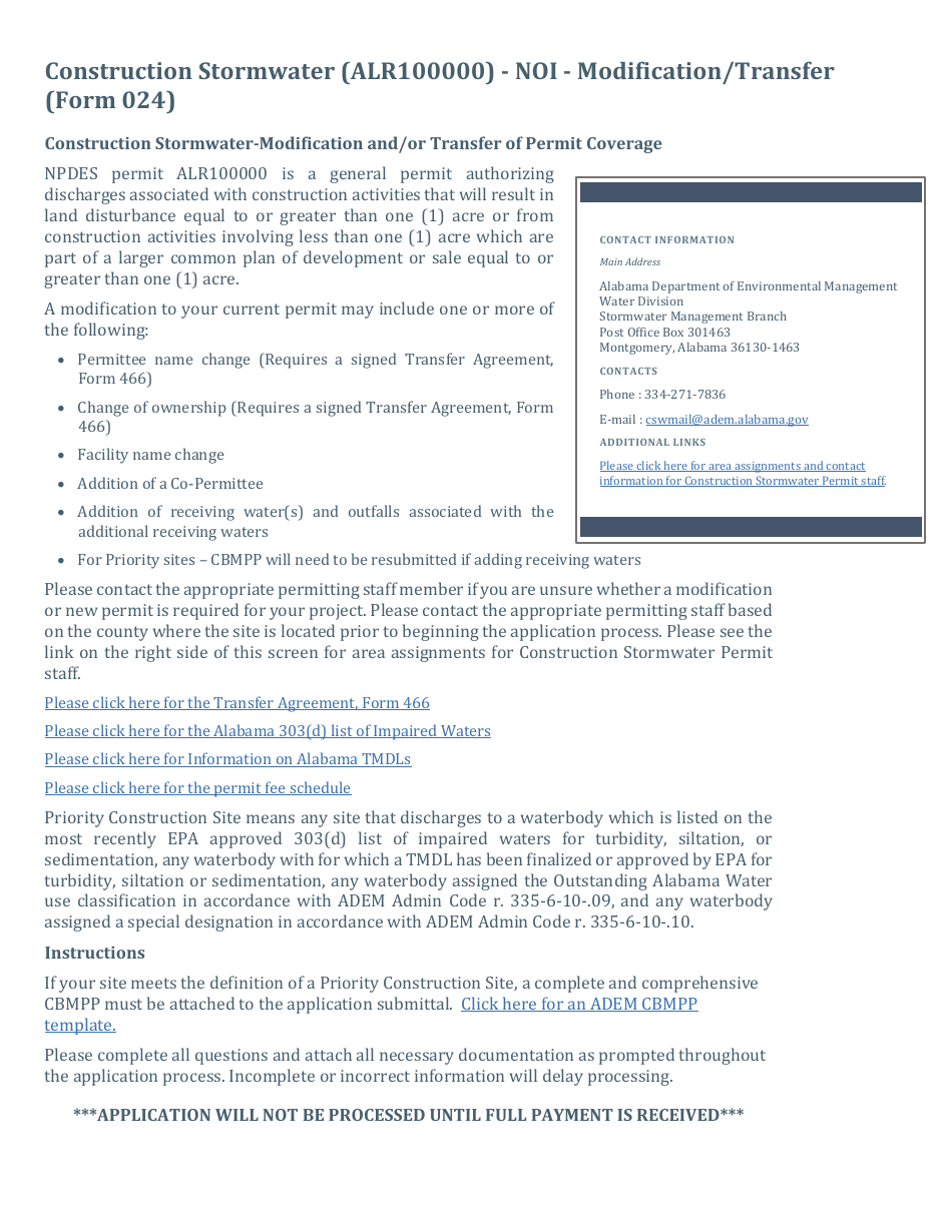 ADEM Form 024 Notice of Intent - Npdes General Permit Number Alr100000 (Construction Stormwater) - Alabama, Page 19