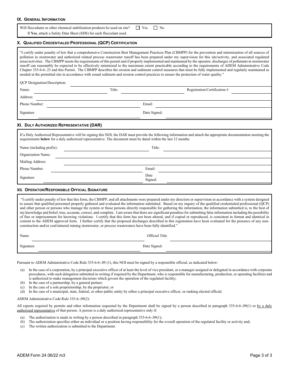 ADEM Form 024 Notice of Intent - Npdes General Permit Number Alr100000 (Construction Stormwater) - Alabama, Page 40