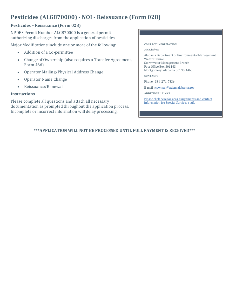 ADEM Form 028 Notice of Intent - Npdes General Permit Number Alg870000 (Pesticides) - Alabama, Page 24