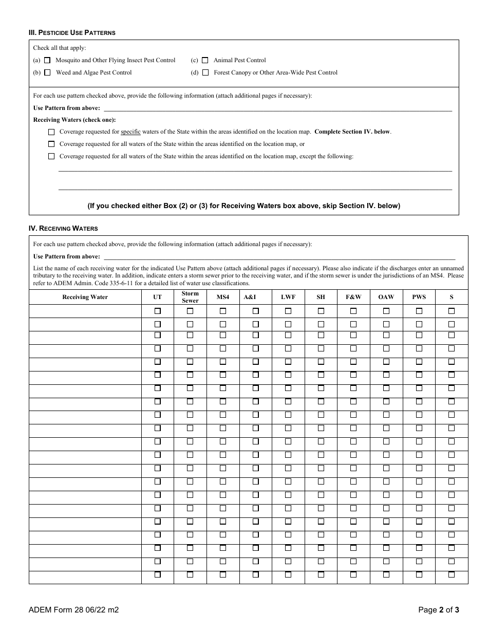 ADEM Form 028 Notice of Intent - Npdes General Permit Number Alg870000 (Pesticides) - Alabama, Page 33