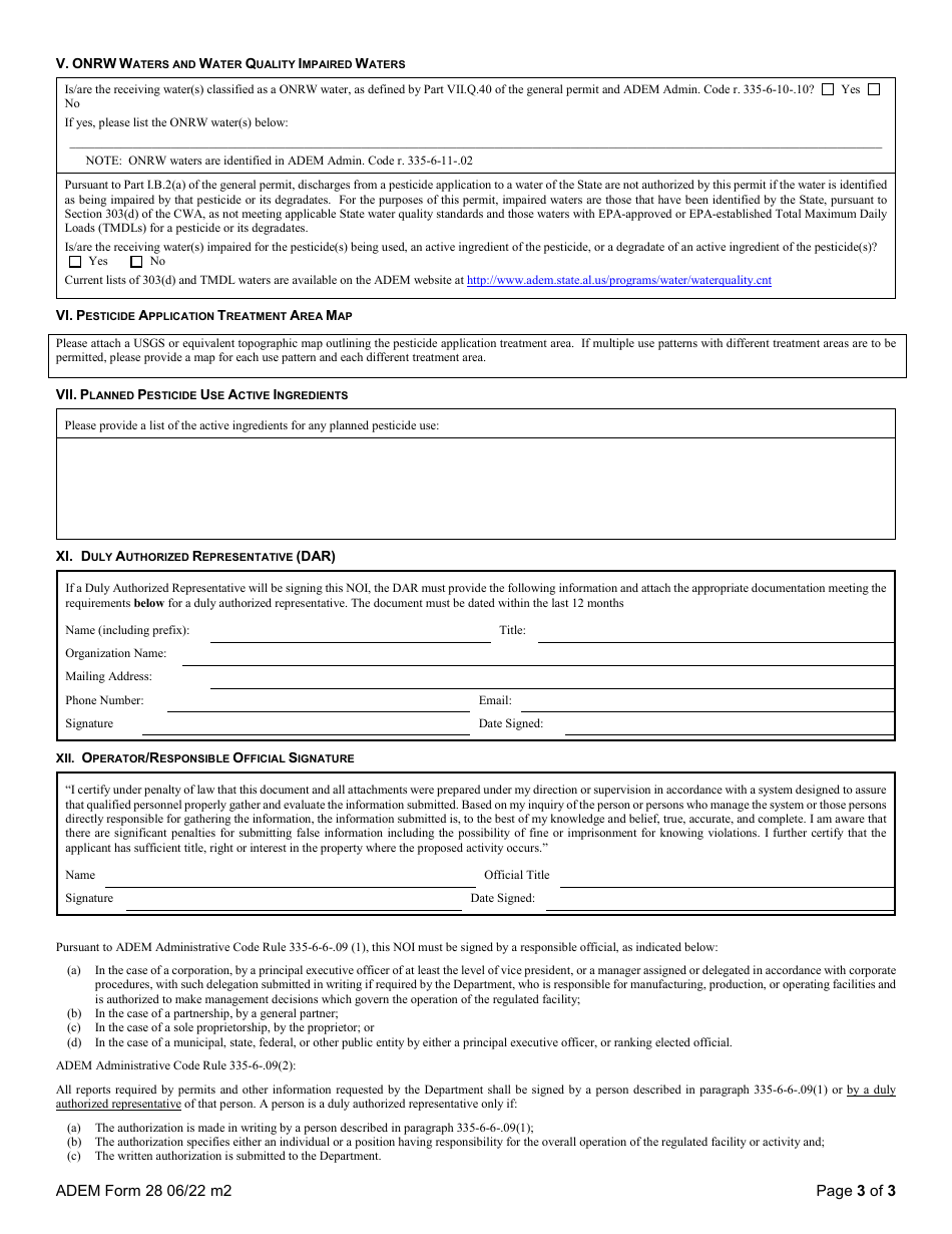 ADEM Form 028 Notice of Intent - Npdes General Permit Number Alg870000 (Pesticides) - Alabama, Page 34