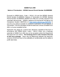 Document preview: ADEM Form 499 Notice of Termination - Npdes General Permit Number Alg890000 - Alabama