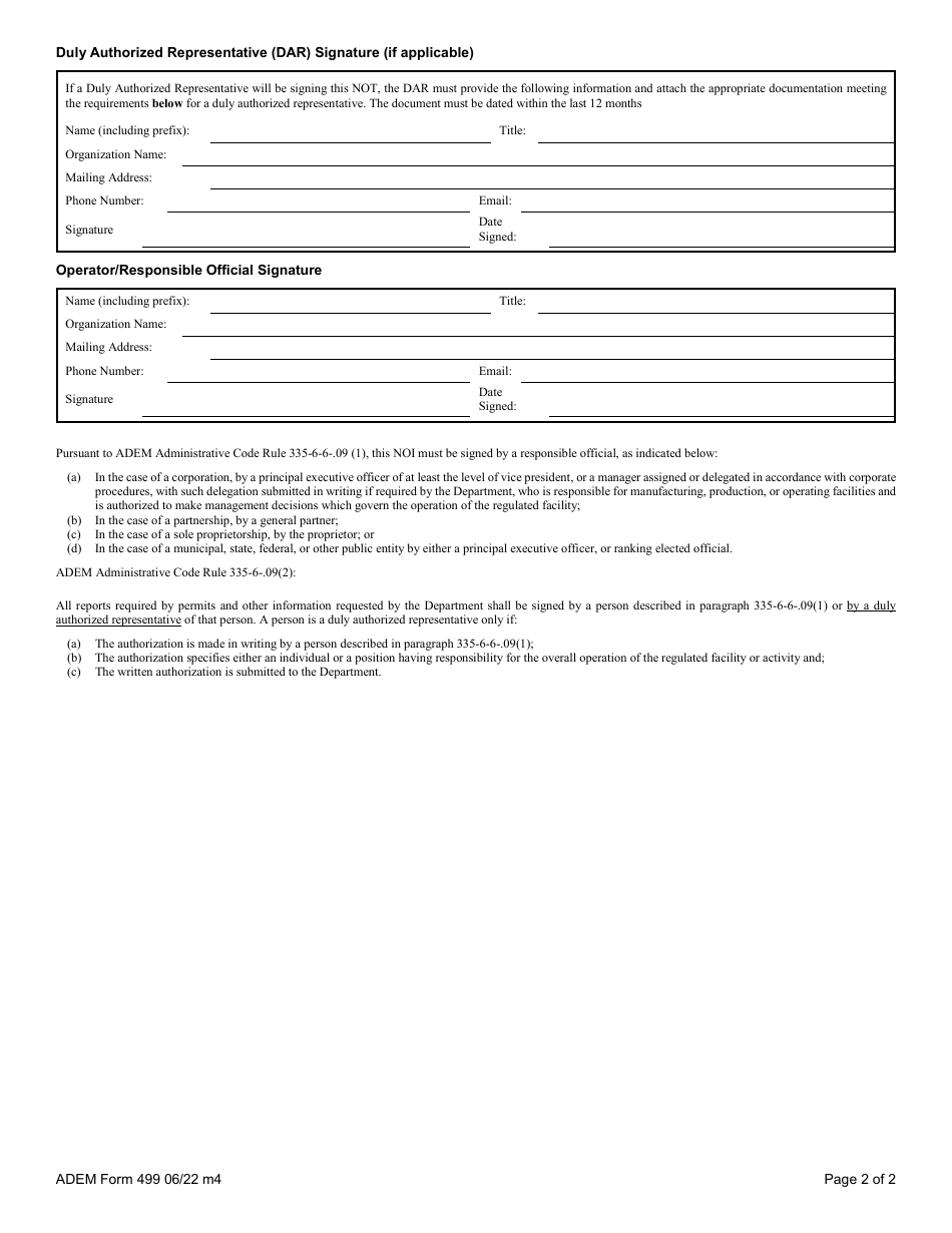 ADEM Form 499 Notice of Termination - Npdes General Permit Number Alg890000 - Alabama, Page 9