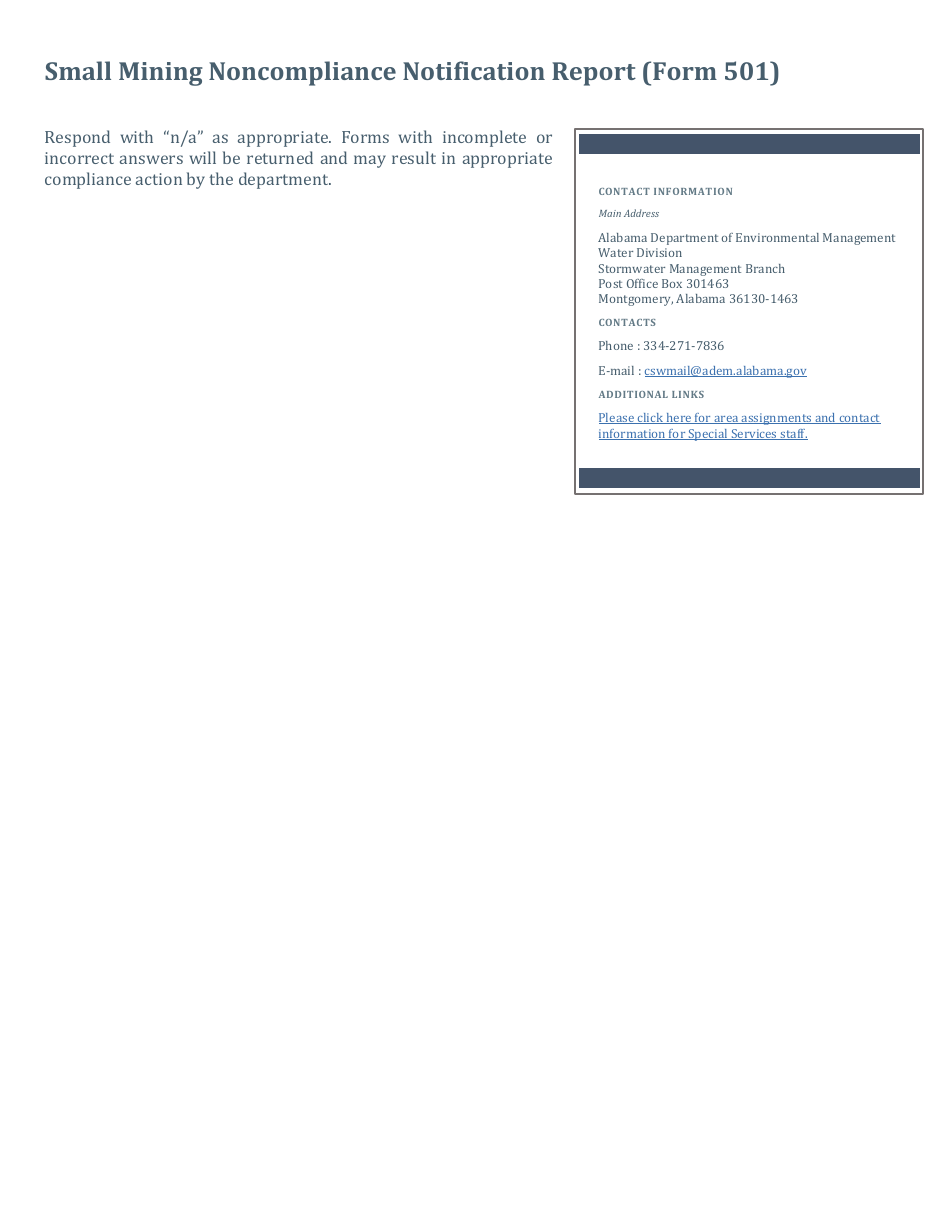 ADEM Form 501 Npdes Small Mining Noncompliance Notification Report - Alabama, Page 2
