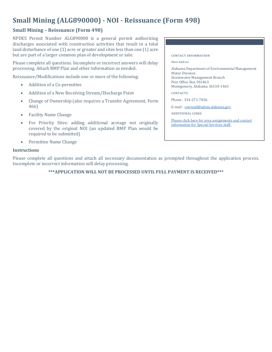 ADEM Form 498 Notice of Intent - Npdes General Permit Number Alg890000 - Alabama, Page 28