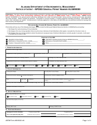 ADEM Form 498 Notice of Intent - Npdes General Permit Number Alg890000 - Alabama, Page 37